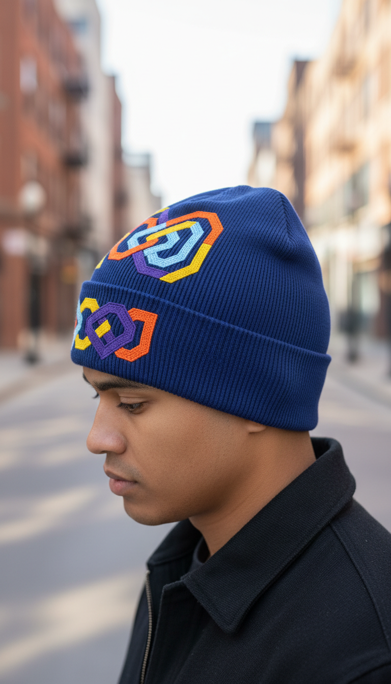 Sticker Blue embroidered beanie